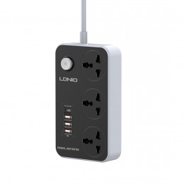 Сетевой фильтр LDNIO Universal SC3412 3 розетки 1*USB-C 12V-1.67A 3*USB 5V/3.4A Портов 2м