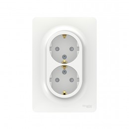 Розетка двойная с заземлением SE NU206718 Unica New со/штор винтавой зажим белый