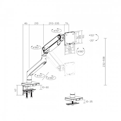 Настольный кронштейн с газлифтом Brateck LDT74-C012 для 1 монитора (17\