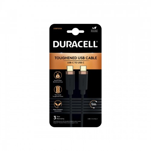 Интерфейсный кабель Duracell USB7030A USB-C to USB-C Черный