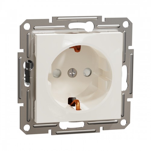 Розетка с заземлением со шторками SE EPH2970223 Asfora 16А механизм винт. Клеммы кремовый