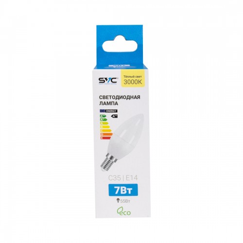 Лампа светодиодная SVC LED C35-7W-E14-3000K Свеча Тёплый