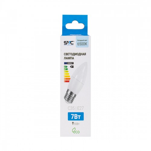 Лампа светодиодная SVC LED C35-7W-E27-6500K Свеча Холодный