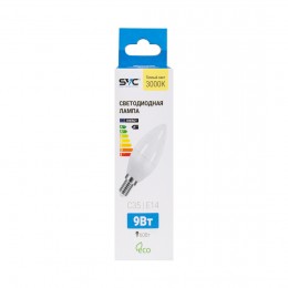 Лампа светодиодная SVC LED C35-9W-E14-3000K Свеча Тёплый