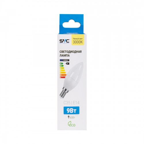 Лампа светодиодная SVC LED C35-9W-E14-3000K Свеча Тёплый