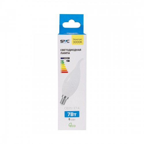 Лампа светодиодная SVC LED CB35-7W-E14-3000K Свеча на ветру Тёплый