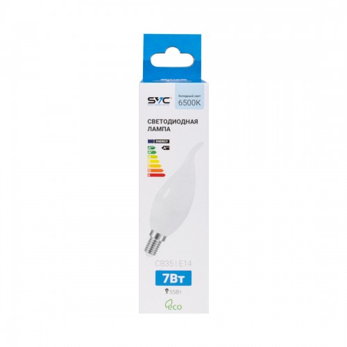 Лампа светодиодная SVC LED CB35-7W-E14-6500K Свеча на ветру Холодный