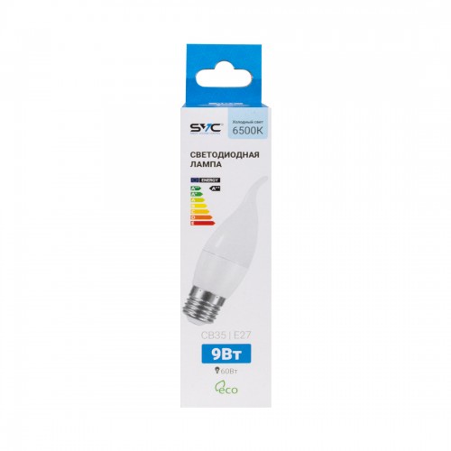 Лампа светодиодная SVC LED CB35-9W-E27-6500K Свеча на ветру Холодный