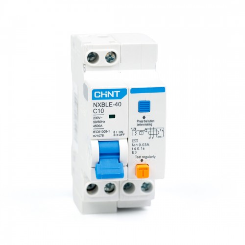 Дифференциальный автомат CHINT NXBLE-40 1P+N 10А C 30mA эектронный тип AC 4,5kA