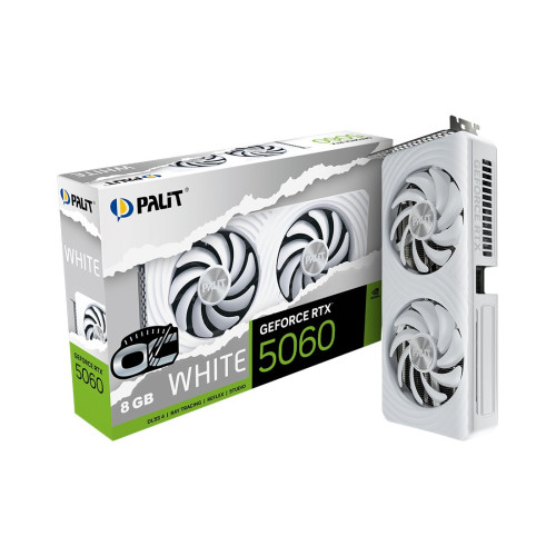Видеокарта, PALIT, RTX5060 WHITE OC 8GB (4710562245677), (NE75060U19P1-GB2063M), GDDR7, 128bit, 3-DP, HDMI, 262.1*126.3*40.1 мм, Цветная коробка