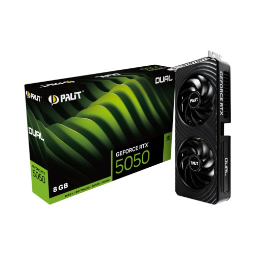 Видеокарта, PALIT, RTX5050 DUAL 8G (4710562245400), NE65050019P1-GB2070D, GDDR6, 128bit, 3-DP, HDMI, 262.1*126.3*40.1 мм, Цветная коробка