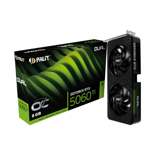 Видеокарта, PALIT, RTX5060Ti DUAL OC 8G (4710562245257), (NE7506TT19P1-GB2062D), GDDR7, 128bit, 3-DP, HDMI, 262.1*126.3*40.1 мм, Цветная коробка