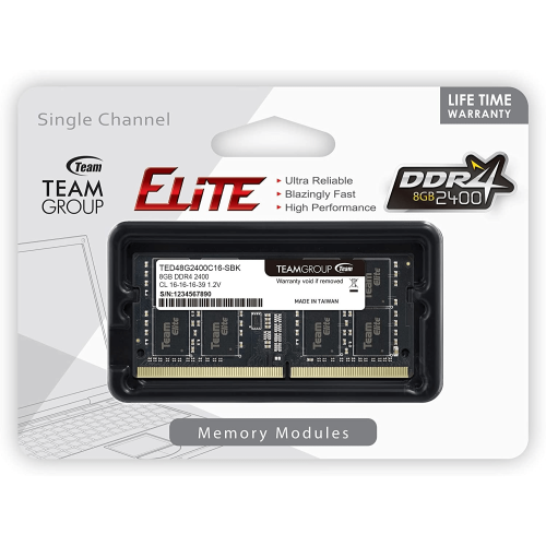 Оперативная память для ноутбука 8GB DDR4 2400Mhz Team Group ELITE PC4-19200 CL16 SO-DIMM TED48G2400C16-S01
