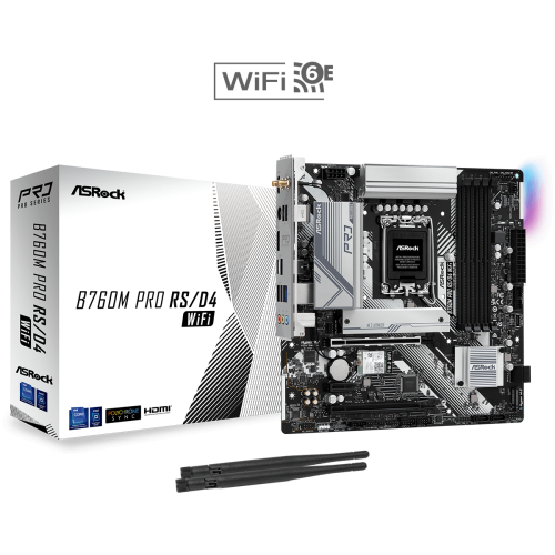 Материнская плата ASRock B760M PRO RS/D4 WIFI LGA1700 4xDDR4 4xSATA RAID 2xM.2 HDMI DP mATX