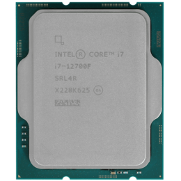 Процессор Intel Core i7-12700F Base 1,6GHz(EC), Performance 2,1GHz(PC), Turbo 3,6GHz, Max Turbo 4,9GHz, Cache 25Mb, 12/20 Adler Lake, Base TDP 65W, Turbo TDP 180W, FCLGA1700 w/o cooler, OEM (CM8071504555020)