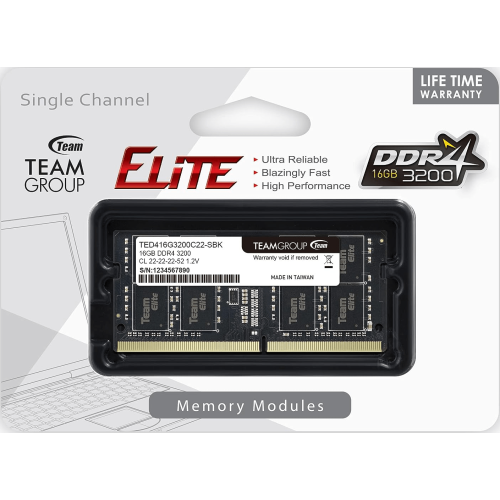 Оперативная память для ноутбука 16GB DDR4 3200Mhz Team Group ELITE PC4-25600 CL22 SO-DIMM TED416G3200C22-S01