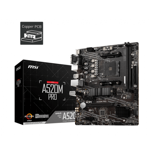 Материнская плата MSI A520M PRO AM4 2xDDR4 4xSATA3 RAID M.2 VGA HDMI DP ARGB header mATX
