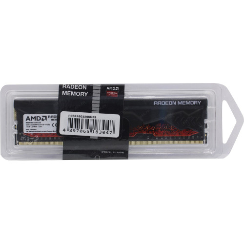 Оперативная память c радиатором 16GB DDR4 3200MHz PC4-25600Mhz AMD Radeon R9 Gamers Series Black Gaming Memory CL16 1.35V Non-ECC Heat Shield RTL R9S416G3206U2S