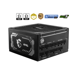 Блок питания MSI 1000W, MAG A1000GL PCIE5, Full Modular, ATX, 80+ GOLD, КПД >90%, Fan 135mm, Черный