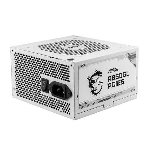 Блок питания MSI 850W, MAG A850GL PCIE5 WHITE, Full Modular, ATX, 80+ GOLD, КПД >90%, Fan 20mm, Поддержка видеокарт Nvidia® GeForce RTXTM серии 40, Белый, MAG A850GL PCIE5 WHITE