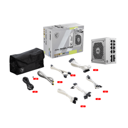 Блок питания MSI  850W, MAG A850GL PCIE5 WHITE, Full Modular, ATX, 80+ GOLD, КПД >90%, Fan 20mm, Поддержка видеокарт Nvidia® GeForce RTXTM серии 40, Белый, MAG A850GL PCIE5 WHITE