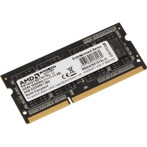 Оперативная память для ноутбука 4Gb DDR3L 1600MHz AMD Radeon R5 Entertainment Series R534G1601S1SL-U Retail