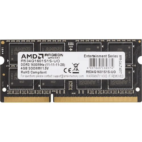 Оперативная память для ноутбука 4Gb DDR3 1600MHz AMD Radeon R5 Entertainment Series R534G1601S1S-U Retail