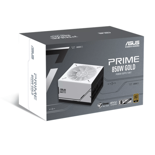 Блок питания ASUS 850W, Prime 850W Gold, Full Modular, ATX, 80+ GOLD, КПД 92%, Fan 135mm, Черный/Белый, AP-850G
