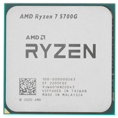 Процессор AMD Ryzen 7 5700G 3,8Гц (4,6ГГц Turbo) AM4, 7nm, 8/16/8, L2 4Mb L3 16Mb, 65W, with Radeon™ Graphics, OEM