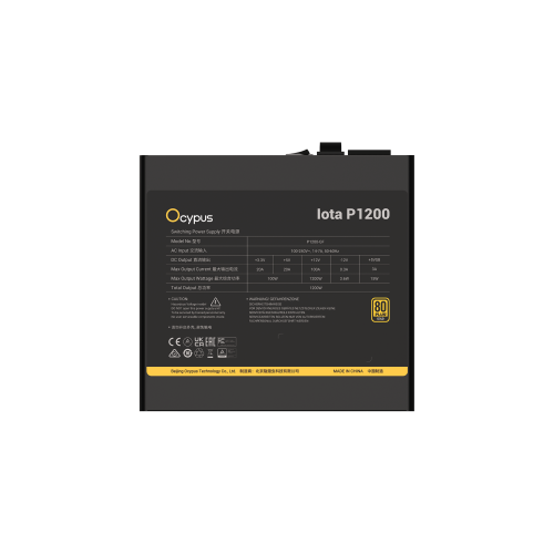Блок питания Ocypus 1200W, Iota P1200, Full Modular, ATX, 80+ GOLD, КПД 91%, Fan 120mm, Японские конденсаторы, Черный, Iota-P1200-G1FFBK024X-EU