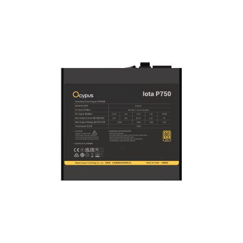 Блок питания Ocypus 750W, Iota P750, Full Modular, ATX, 80+ GOLD, КПД 91%, Fan 120mm, Черный, Iota-P750-G1FFBK024X-EU