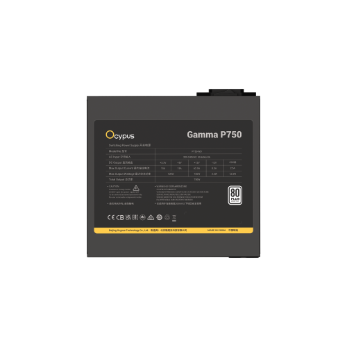 Блок питания Ocypus 750W, Gamma P750, Non modular, ATX, 80+ WHITE, КПД 85%, Fan 120mm, Черный, Gamma-P750-W1HDBK024X-EU