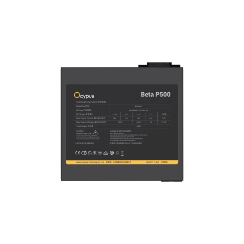 Блок питания Ocypus 500W, Beta P500, Non modular, ATX, КПД 80%, Fan 120mm, Черный, Beta-P500-N1HDBK024X-EU