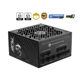 Блок питания MSI 1250W, MPG A1250GS PCIE5, Full Modular, ATX, 80+ GOLD, КПД >90%, Fan 135mm, Черный