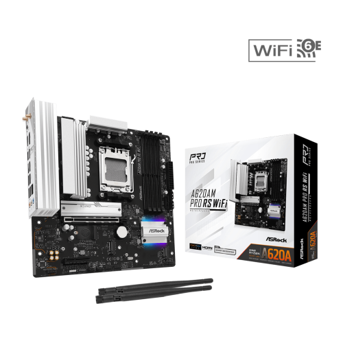 Материнская плата ASRock A620AM PRO RS WIFI AM5 4xDDR5 2xSATA3 RAID 3xM.2 Type-C HDMI DP WiFi6E mATX