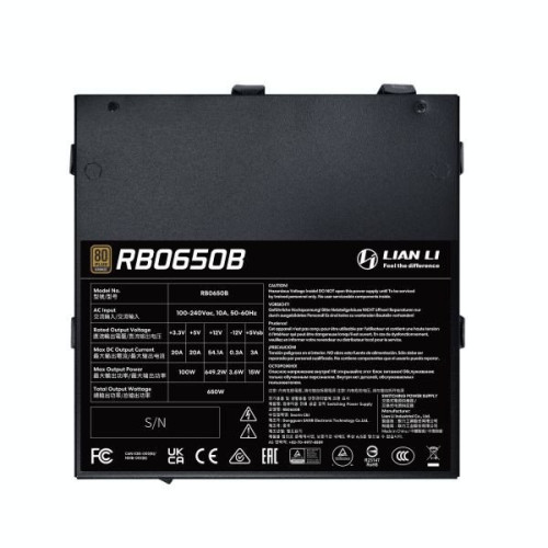 Блок питания Lian Li 650W, RB650B, Non Modular, 80+ BRONZE, КПД 85%, Черный, G9P.RB0650B.B000.EU