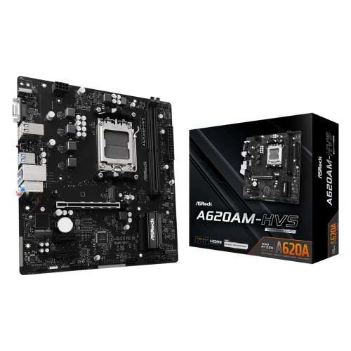 Материнская плата ASRock A620AM-HVS AM5 2xDDR5 2xSATA3 RAID 2xM.2 D-Sub HDMI, 1xUSB3.2 Gen1 Type-C (передних), 6xUSB 3.2 Gen1 (4 Rear, 2 передних) 8xUSB2.0 (4 Rear, 4 Front) mATX