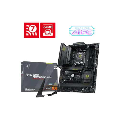 Материнская плата MSI MAG B850 TOMAHAWK WIFI AM5 B850 4xDDR5 4xSATA6G RAID 3xM.2 1xHDMI 2xUSBType-C Wi-Fi7 4xUSB2.0 4xUSBType-A ATX