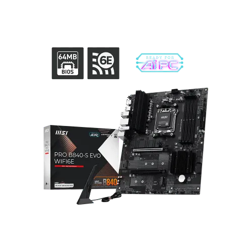 Материнская плата MSI PRO B840-S EVO WIFI6E AM5 B840 4xDDR5 4xSATA6G RAID 3xM.2 1xHDMI 1xType-C 4xUSB2.0 2xUSBType-A Wi-Fi/Bluetooth ATX