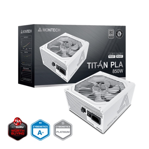 Блок питания Montech 850W, TITAN PLA 850W, Full Modular, ATX, 80+ PLATINUM, КПД 90%, Fan 135mm, Белый