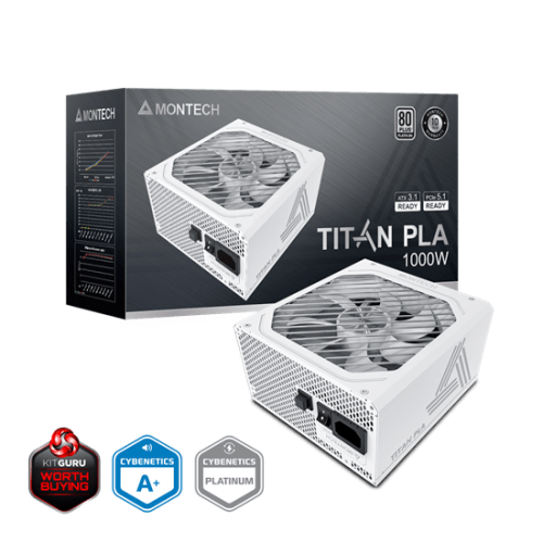 Блок питания Montech 1000W, TITAN PLA 1000W, Full Modular, ATX, 80+ PLATINUM, КПД 90%, Fan 135mm, Белый