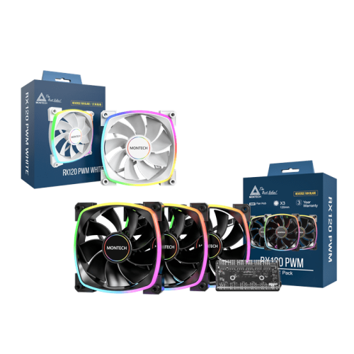 Вентилятор для корпуса Montech RX120 3 in 1 Pack (W) 3x(120x120x25mm)/800-1600RPM/59CFM/Rever Белый
