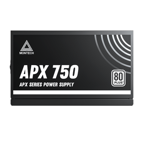 Блок питания Montech 750W, APX 750W, Non Modular, ATX, 80+ WHITE, КПД 90%, Fan 120mm, Черный