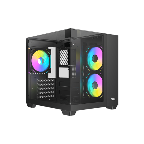 Корпус AOC CG389B 3F M-ATX/ITX 1xUSB2.0 1xUSB3.0 1xType-C 1xAudio/Mic 1x3.5" 2x2.5" Черный (поддержка материнских плат форм-фактора M-ATX (uATX/compact-MATX) размером до 244×185мм) AOC-CG389-BF3V1R0T3-G
