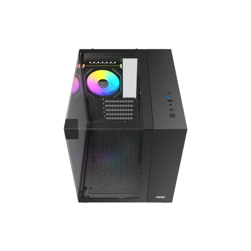 Корпус AOC CG389B 3F M-ATX/ITX 1xUSB2.0 1xUSB3.0 1xType-C 1xAudio/Mic 1x3.5" 2x2.5" Черный (поддержка материнских плат форм-фактора M-ATX (uATX/compact-MATX) размером до 244×185мм) AOC-CG389-BF3V1R0T3-G