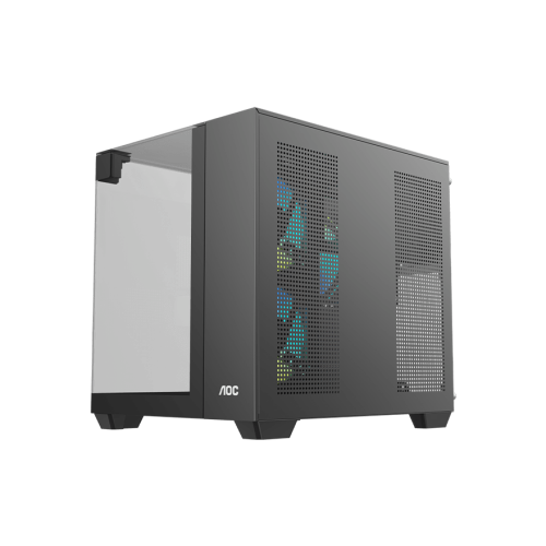 Корпус AOC CG389B 3F M-ATX/ITX 1xUSB2.0 1xUSB3.0 1xType-C 1xAudio/Mic 1x3.5" 2x2.5" Черный (поддержка материнских плат форм-фактора M-ATX (uATX/compact-MATX) размером до 244×185мм) AOC-CG389-BF3V1R0T3-G