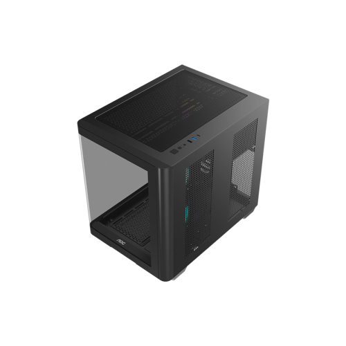 Корпус AOC CG350B 3F M-ATX/ITX 1xUSB2.0 1xUSB3.0 1xType-C 1xAudio/Mic 1x3.5" 2x2.5" Черный (поддержка материнских плат форм-фактора M-ATX (uATX/compact-MATX) размером до 244×185мм) AOC-CG350-BF3V1R0W2-G