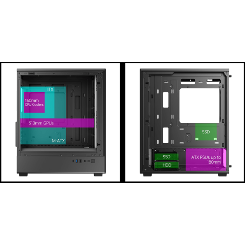 Корпус AOC CG450B 4F M-ATX/ITX 1xUSB2.0 1xUSB3.0 1xType-C 1xAudio/Mic 1x3.5" 2x2.5" Черный AOC-CG450-BF4V1R0UD-G