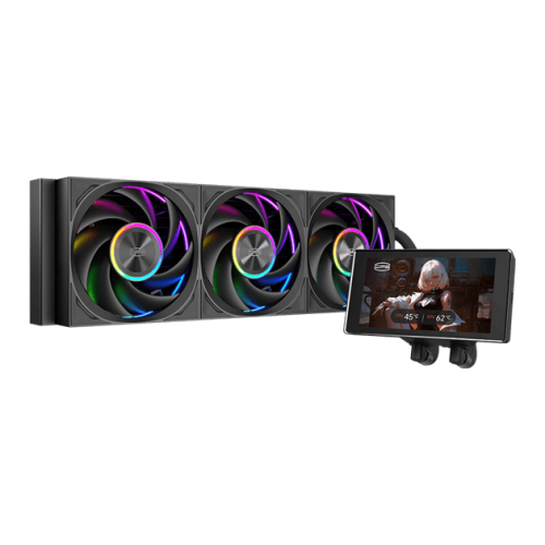 Водяное охлаждение для CPU PCCooler DT360 Max ARGB Display BK TDP 350W 115X/1200/1700/1851/AM4/AM5, Pump: 2600RPM±10%, 15dB(A), Fan: 500~3000RPM±10%, 83CFM, 15~33.1 dB(A), IPS, 5in, 1280x720, Черный