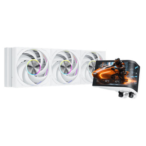 Водяное охлаждение для CPU PCCooler DV360 ARGB Display WH TDP 300W 115X/1200/1700/1851/AM4/AM5, Pump: 2600 RPM±10%, 15dB(A), Fan: 500~3000 RPM±10%, 83 CFM, 15~33.1 dB(A), AMOLED, 6.67 in, 2400×1080, Белый
